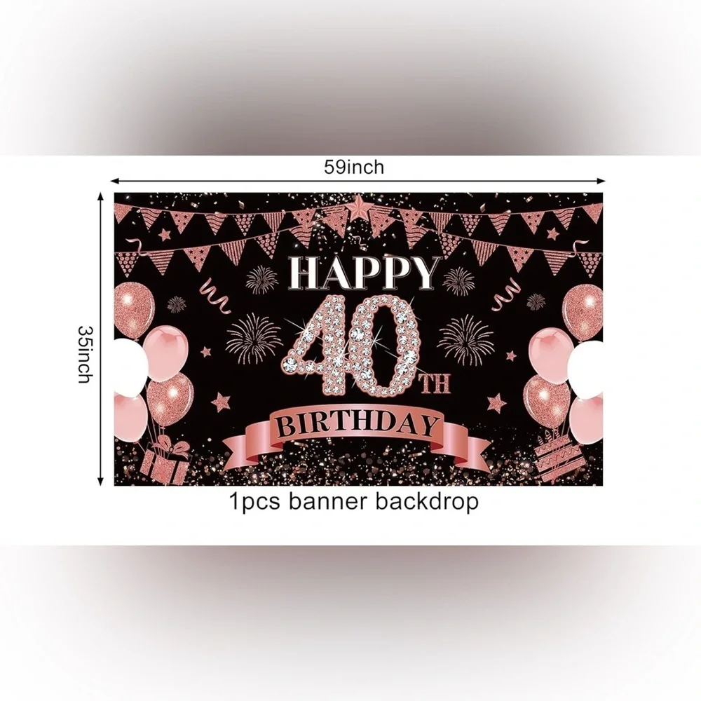 40th birthday pink & black banner 59 x 35
